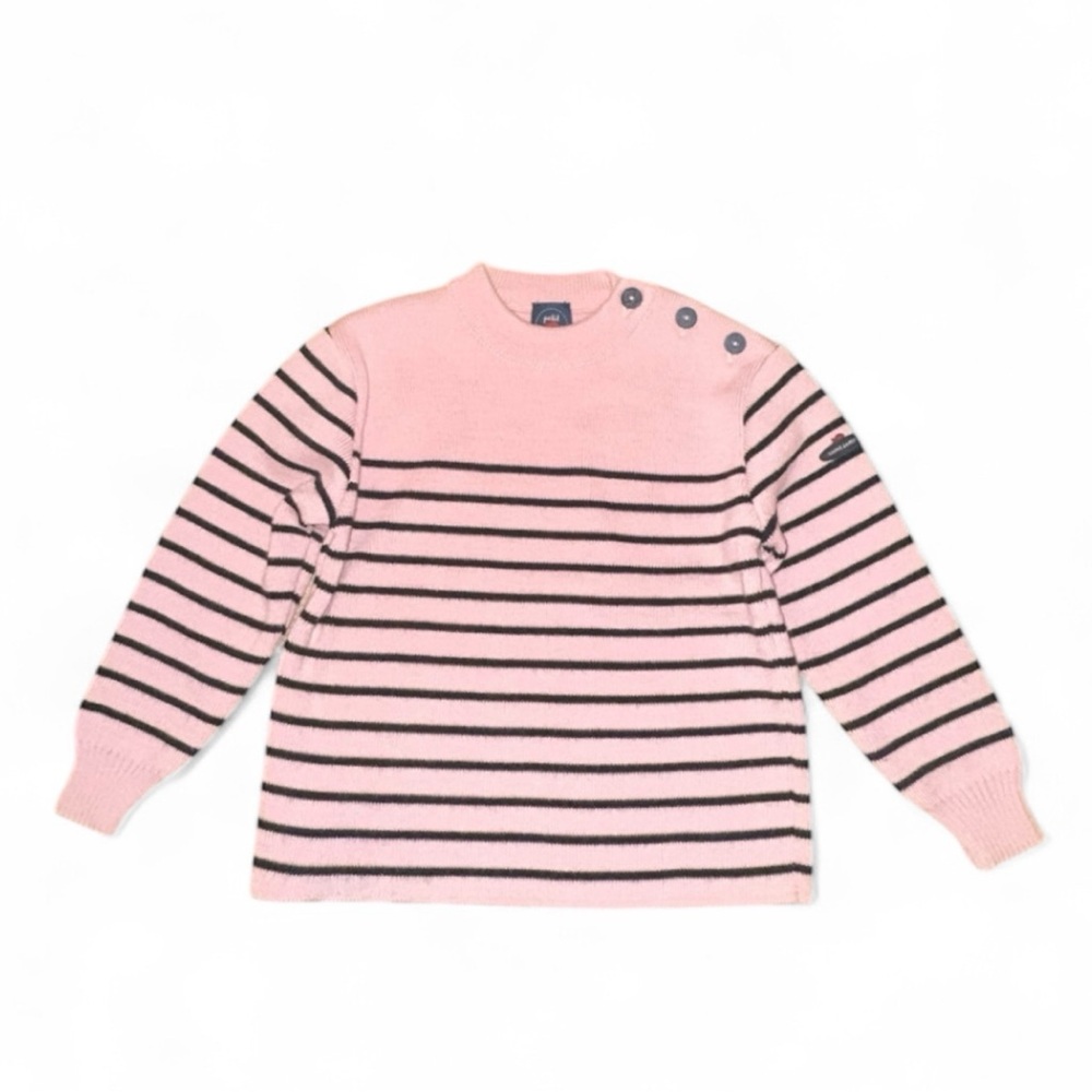 Saint James MOUSSAILLON Pink Striped‎ Wool Blend Buttons Sailor Sweater Size 6